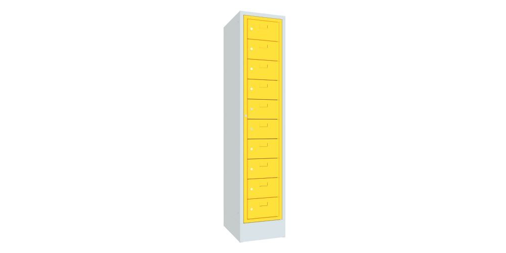 Produktbild PAVOY Schließfachschrank mit Sockel 1850x400x500 mm 10 Fächer RAL 7035/1018