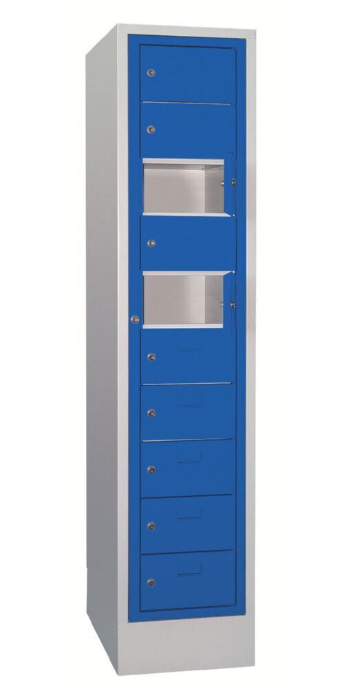 Produktbild Schließfachschrank mit Sockel, 1850x400x500 mm, 10 Fächer, RAL 7035/5010 bild 2