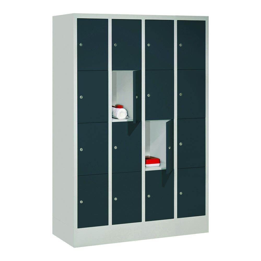 Produktbild PAVOY Schließfachschrank mit Sockel 1518x1200x500 mm 16 Fächer RAL 7035/7016