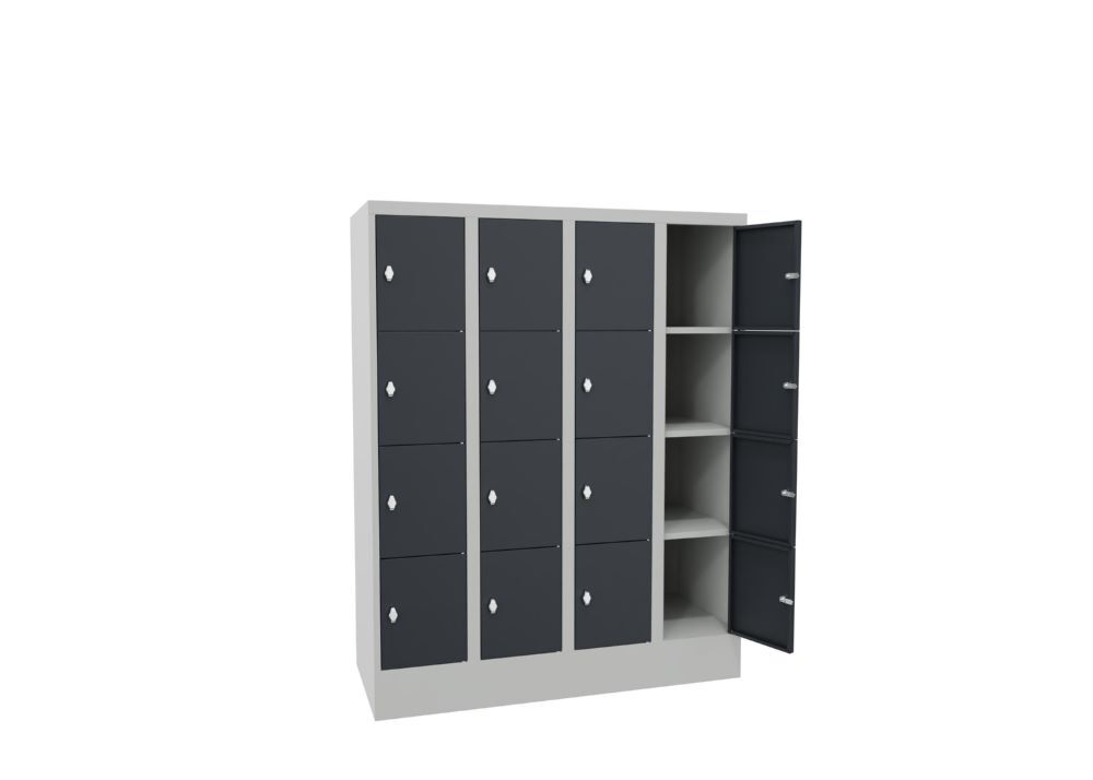 Produktbild Schließfachschrank mit Sockel, 1518x1200x500 mm, 16 Fächer, RAL 7035/7016 bild 3