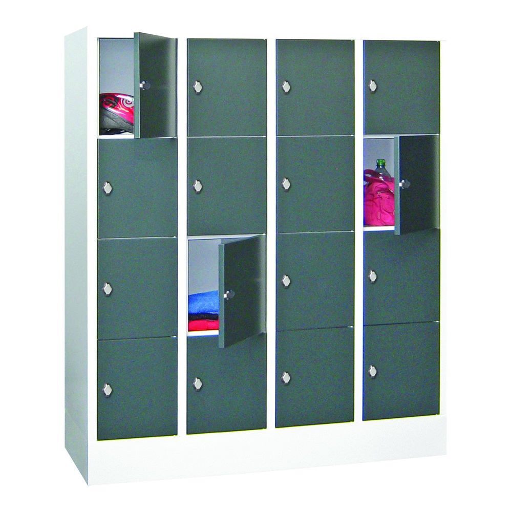 Produktbild PAVOY Schließfachschrank mit Sockel 1518x1200x500 mm 16 Fächer RAL 7035/7016