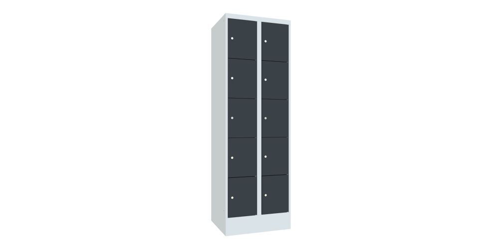 Produktbild PAVOY Schließfachschrank mit Sockel 1850x600x500 mm 10 Fächer RAL 7035/7016