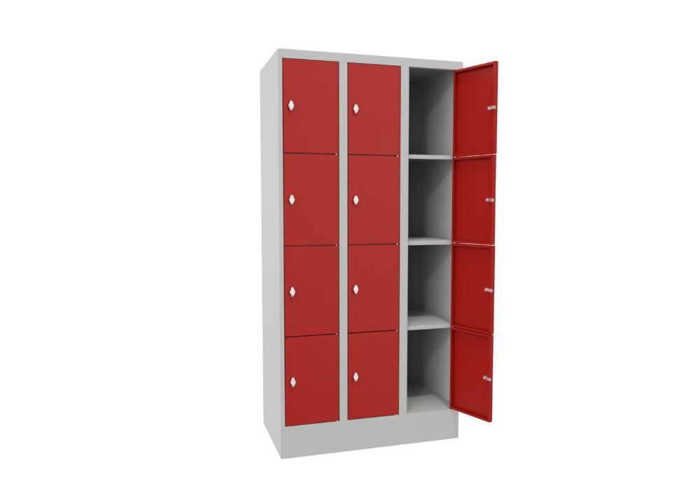 Produktbild Schließfachschrank mit Sockel, 1850x900x500 mm, 12 Fächer, RAL 7035/3000 bild 2