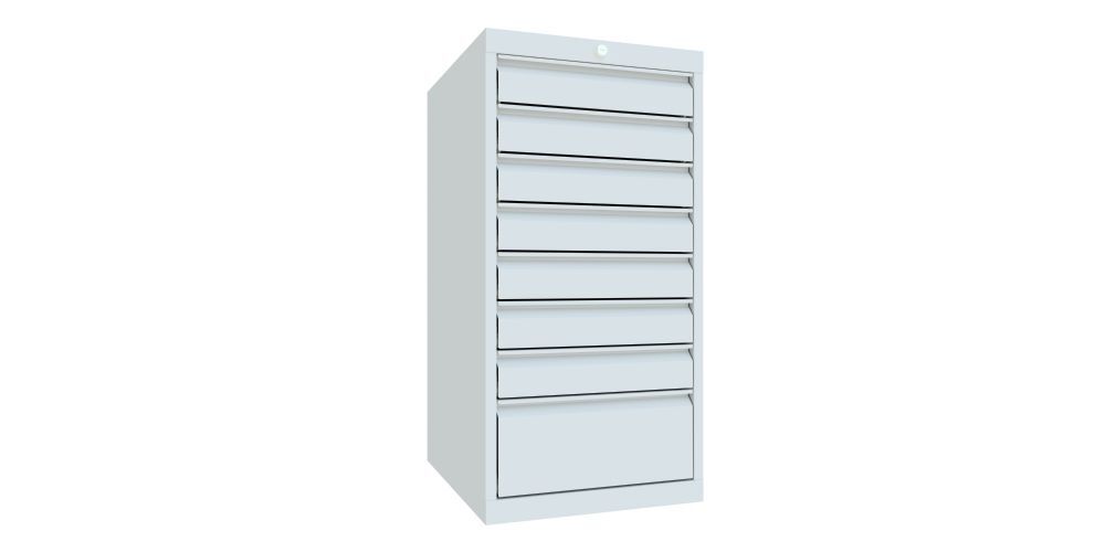 Produktbild PAVOY Schubladenblock 1000x500x600 mm Blende 7x100 1x200 RAL 7035