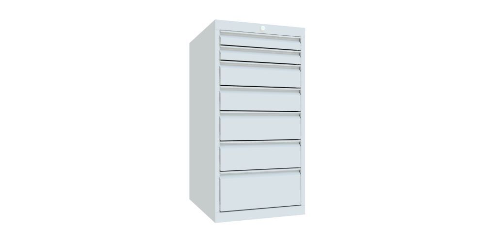 Produktbild PAVOY Schubladenblock 1000x500x600 mm Blende 2x75 2x125 2x150 1x200 RAL 7035