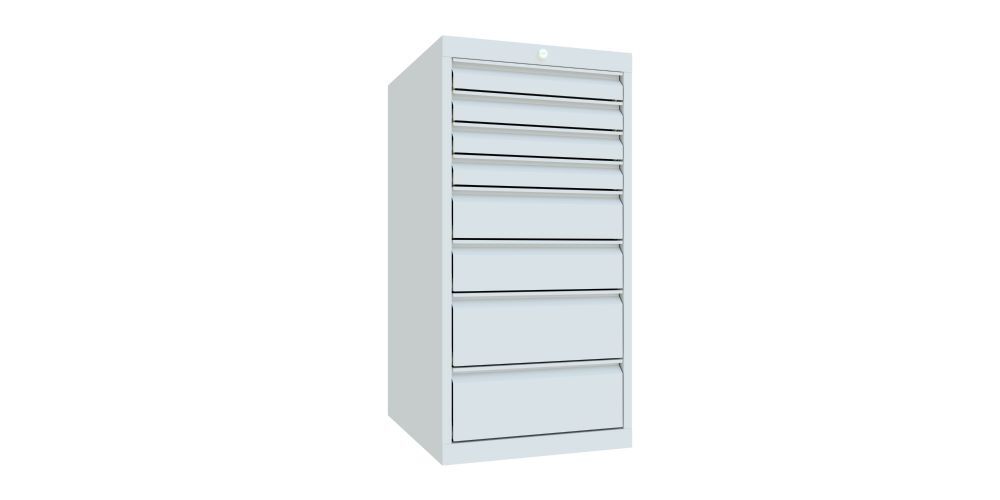 Produktbild PAVOY Schubladenblock 1000x500x600 mm Blende 4x75 2x125 2x175 RAL 7035