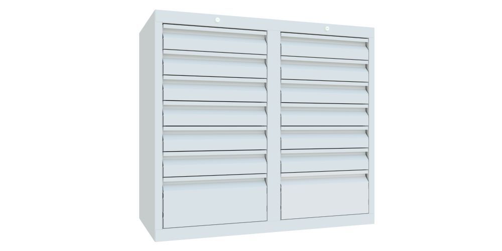 Produktbild PAVOY Schubladenschrank Gleitführung 900x1000x500 mm Blende 12x100 4x200 RAL 7035