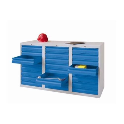 Produktbild PAVOY Schubladenschrank Gleitführung 900x1500x500 mm Blende 24x100 RAL 7035/5012