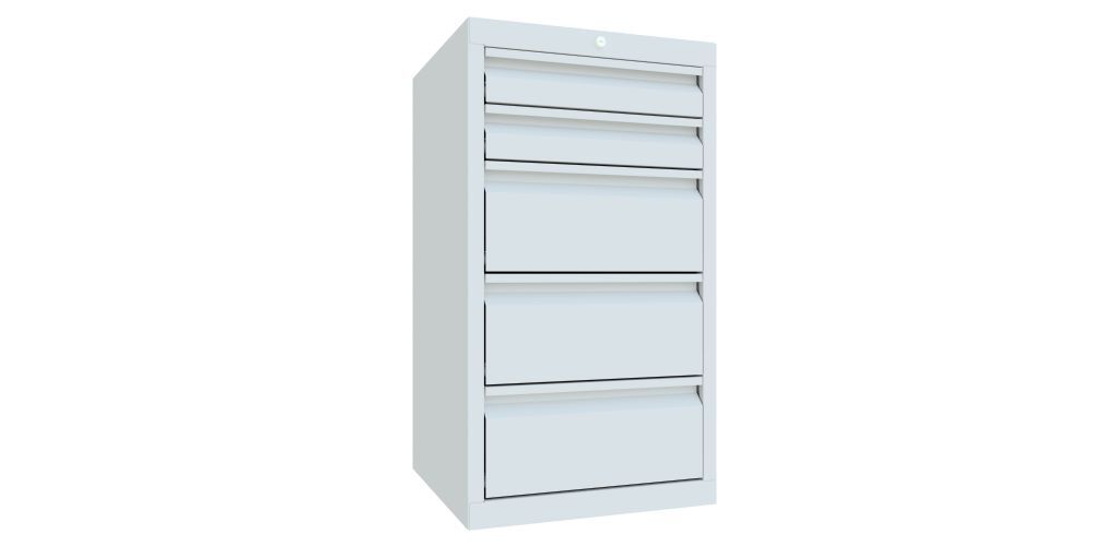 Produktbild PAVOY Schubladenschrank Kugellagerführung 900x500x500 mm Blende 2x100 3x200 RAL 7035