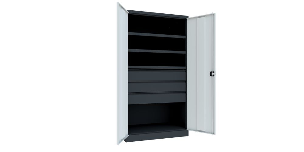 Produktbild Schwerlastschrank, 3 Fachböden a 120 kg, 3 Schubladen a 175 mm, Ral 7016/7035 bild 2