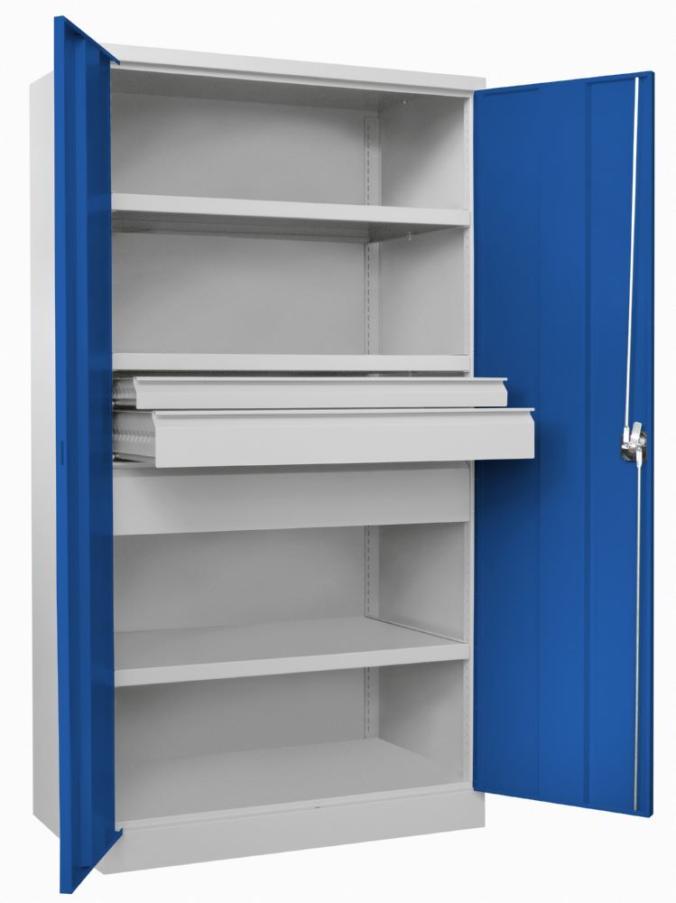 Produktbild Schwerlastschrank, 3 Fachböden a 120 kg, 3 Schubladen, RAL 7035/5010 bild 2