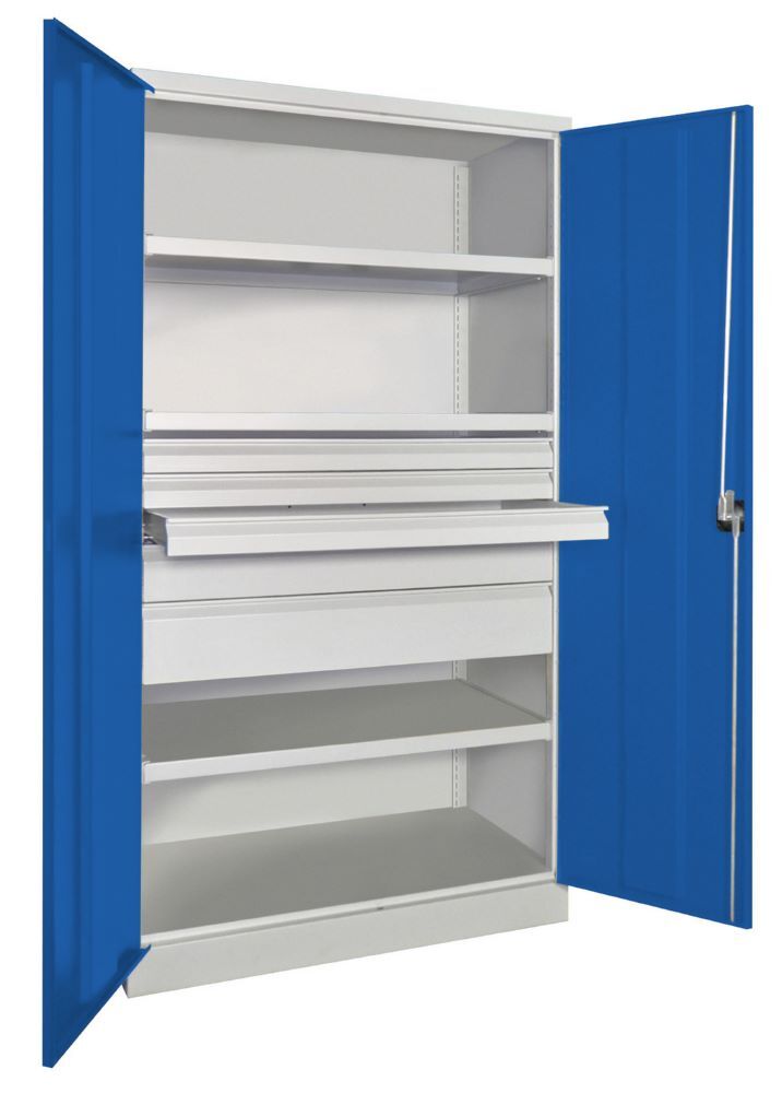 Produktbild PAVOY Schwerlastschrank 3 Fachböden a 120 kg 5 Schubladen RAL 7035/5010