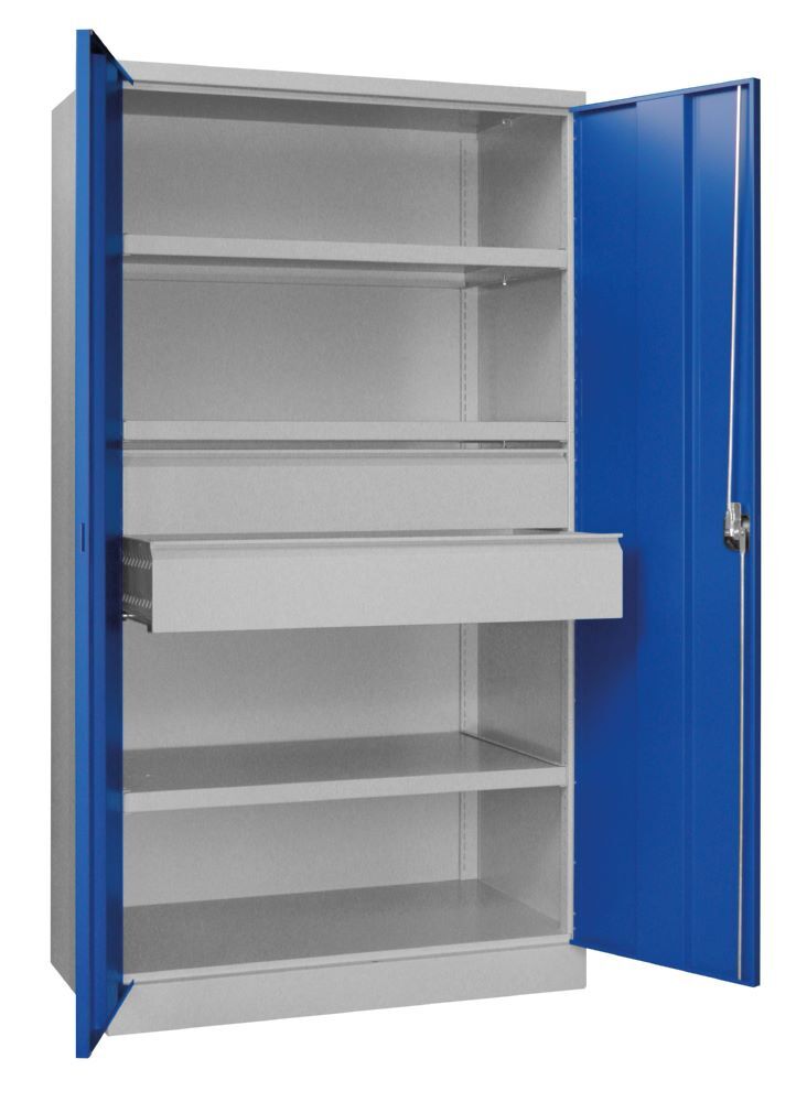 Produktbild Schwerlastschrank, 3 Fachböden a 120 kg, 2 Schubladen, RAL 7035/5010 bild 2