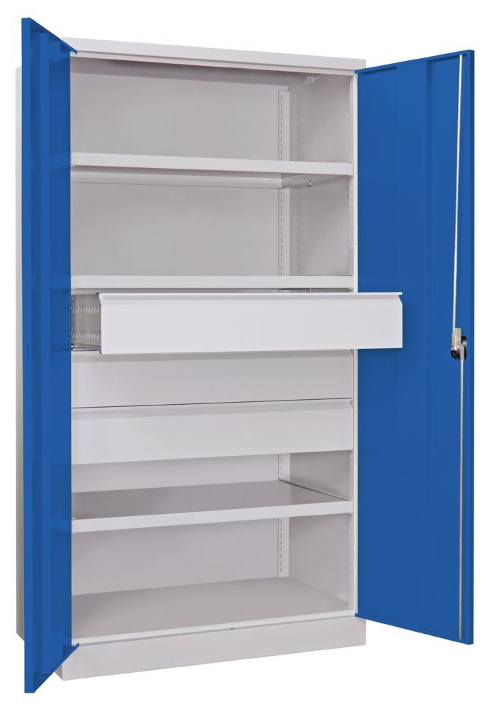 Produktbild Schwerlastschrank, 3 Fachböden a 200 kg, 3 Schubladen a 175 mm, Ral 7035/5010 bild 2