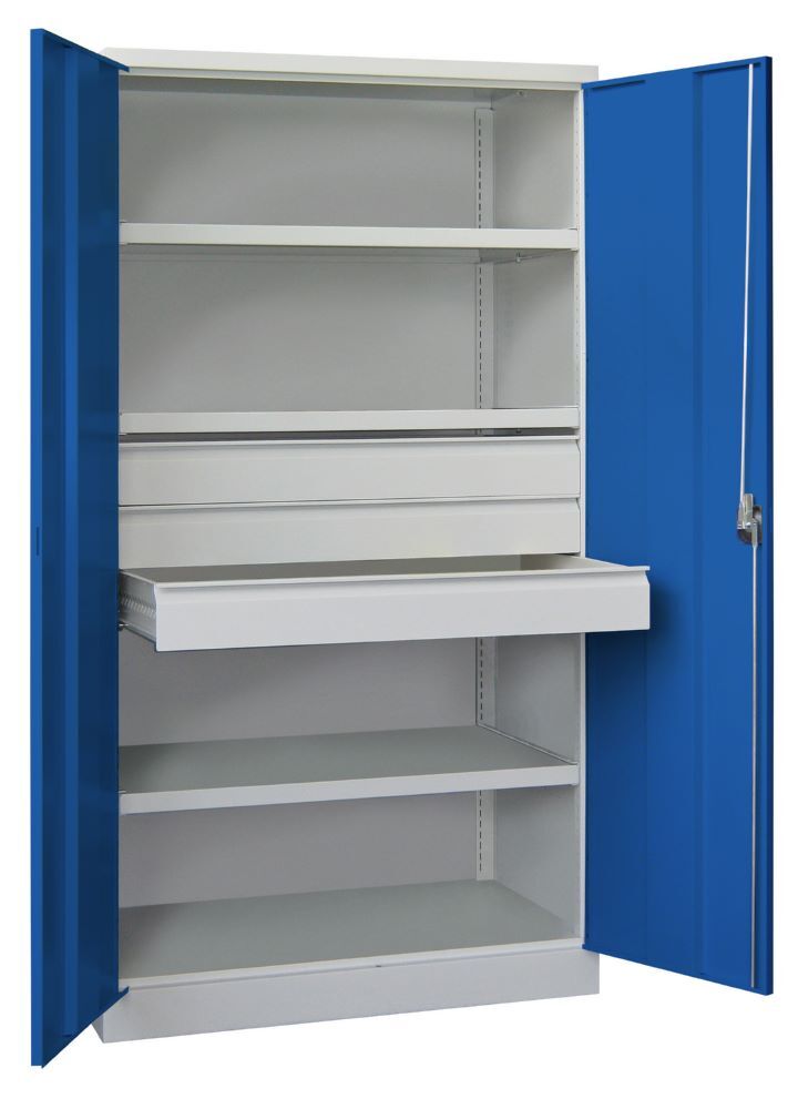 Produktbild PAVOY Schwerlastschrank 3 Fachböden a 200 kg 3 Schubladen a 125 mm Ral 7035/5010