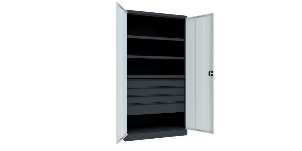 Produktbild Schwerlastschrank, 3 Fachböden a 200 kg, 4 Schubladen, Ral 7016/7035 bild 2