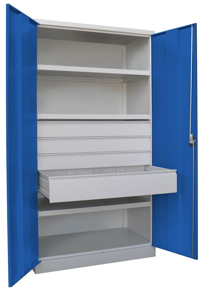 Produktbild PAVOY Schwerlastschrank 3 Fachböden a 200 kg 4 Schubladen Ral 7035/5010