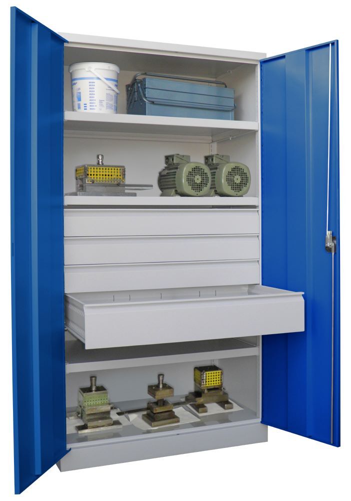 Produktbild Schwerlastschrank, 3 Fachböden a 200 kg, 4 Schubladen, Ral 7035/5010 bild 3