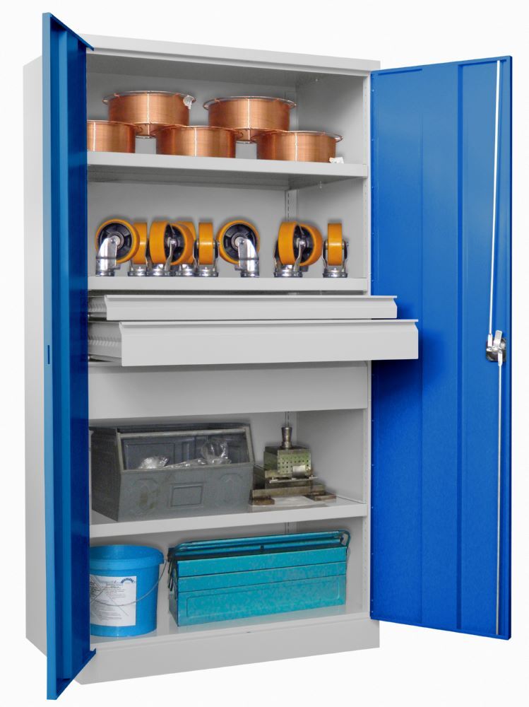 Produktbild Schwerlastschrank, 3 Fachböden a 200 kg, 3 Schubladen, RAL 7035/5010 bild 3