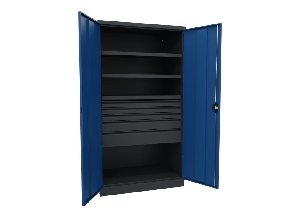 Produktbild Schwerlastschrank, 3 Fachböden a 200 kg, 5 Schubladen, RAL 7016/5010 bild 2