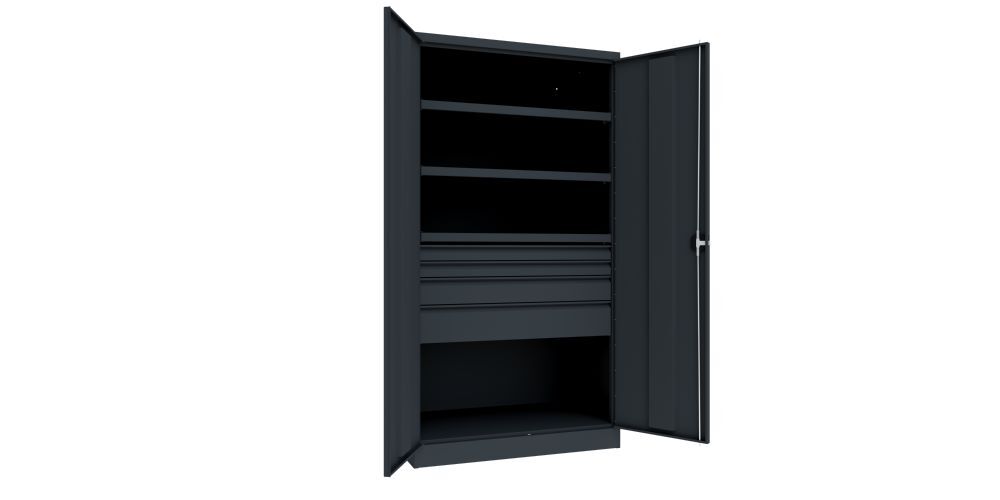 Produktbild Schwerlastschrank, 3 Fachböden a 200 kg, 5 Schubladen, RAL 7016 bild 2