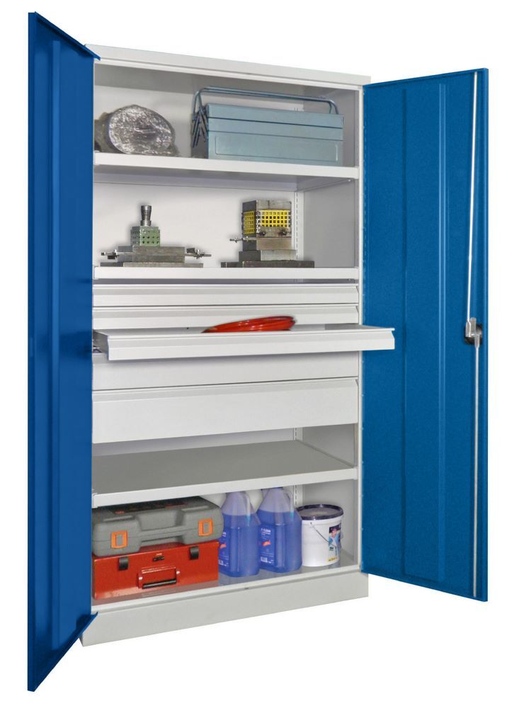 Produktbild Schwerlastschrank, 3 Fachböden a 200 kg, 5 Schubladen, RAL 7035/5010 bild 3