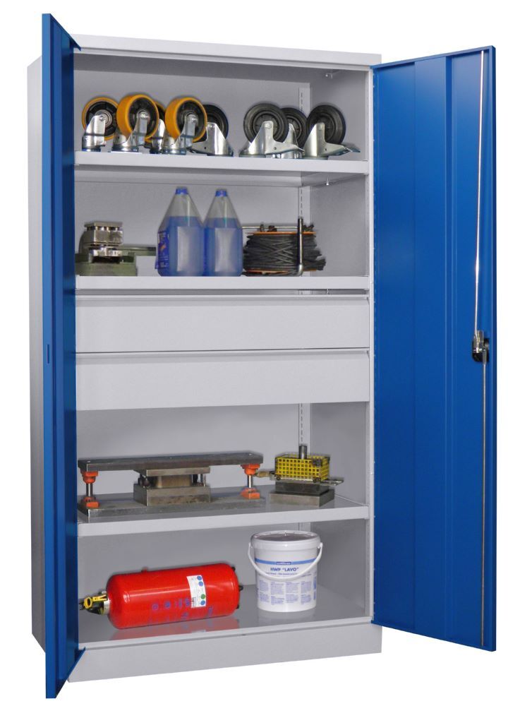 Produktbild Schwerlastschrank, 3 Fachböden a 200 kg, 2 Schubladen, RAL 7035/5010 bild 3