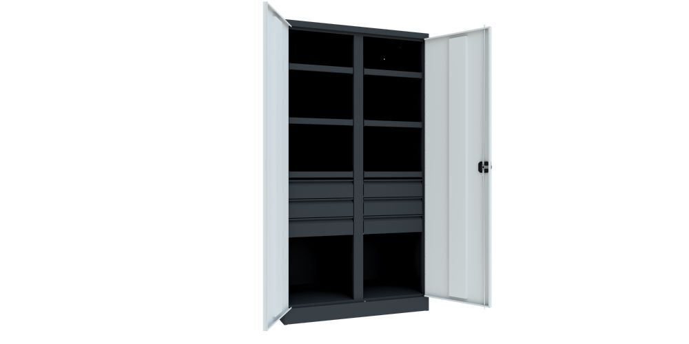 Produktbild Schwerlastschrank, Trennwand, 6 Fachböden a 120 kg, 6 Schubladen, RAL 7016/7035 bild 2