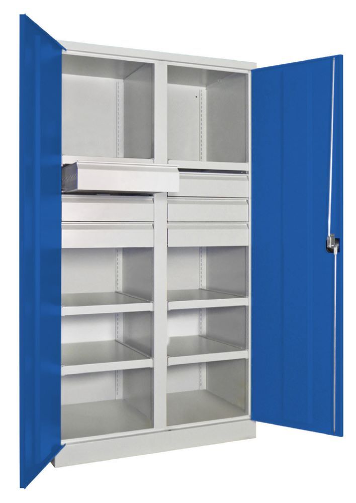 Produktbild PAVOY Schwerlastschrank Trennwand 6 Fachböden a 120 kg 6 Schubladen RAL 7035/5010