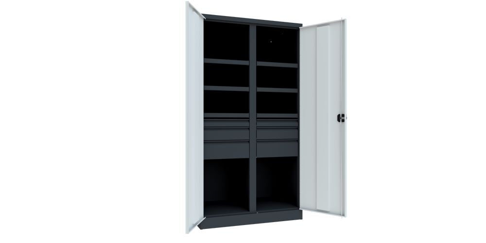 Produktbild Schwerlastschrank, Trennwand, 6 Fachböden a 120 kg, 6 Schubladen, RAL 7016/7035 bild 2