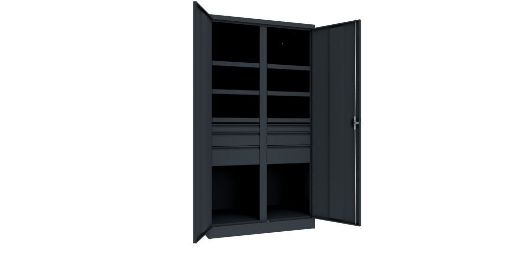 Produktbild Schwerlastschrank, Trennwand, 6 Fachböden a 120 kg, 6 Schubladen, RAL 7016 bild 2