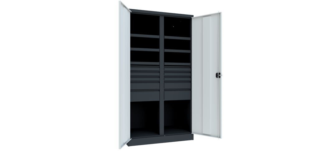 Produktbild Schwerlastschrank, Trennwand, 6 Fachböden a 120 kg, 10 Schubladen, RAL 7016/7035 bild 2