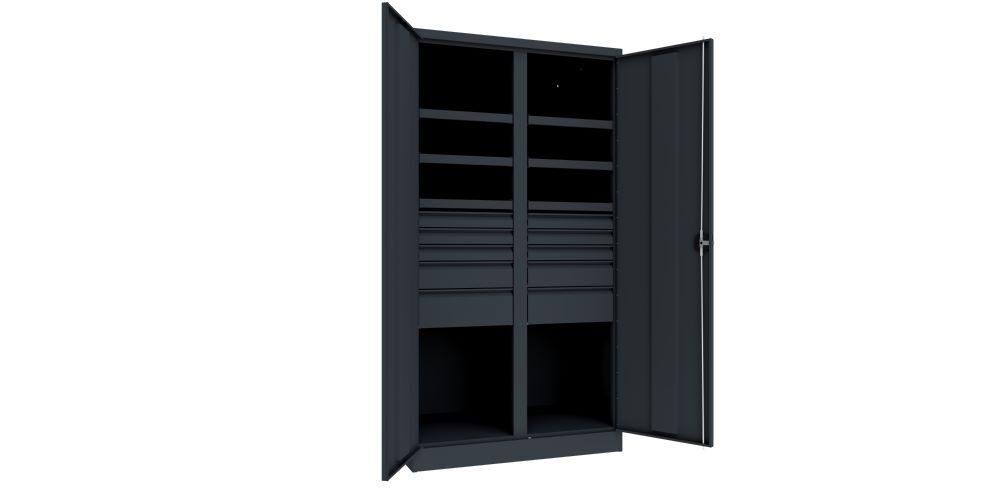 Produktbild Schwerlastschrank, Trennwand, 6 Fachböden a 120 kg, 10 Schubladen, RAL 7016 bild 2