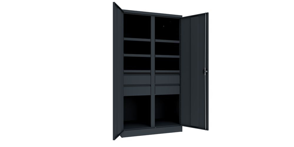 Produktbild Schwerlastschrank, Trennwand, 6 Fachböden a 120 kg, 4 Schubladen, RAL 7016 bild 2