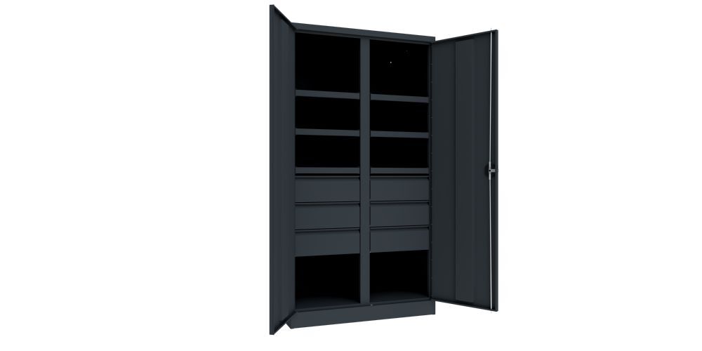 Produktbild Schwerlastschrank, Trennwand, 6 Fachböden a 200 kg, 6 Schubladen, RAL 7016 bild 2