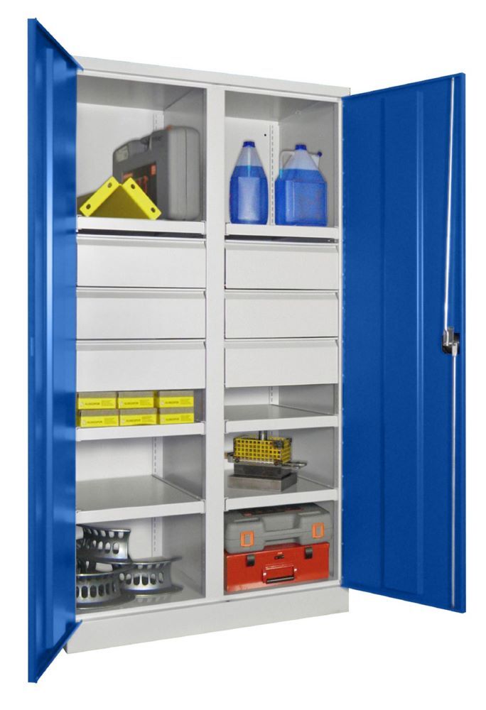 Produktbild Schwerlastschrank, Trennwand, 6 Fachböden a 200 kg, 6 Schubladen, RAL 7035/5010 bild 3