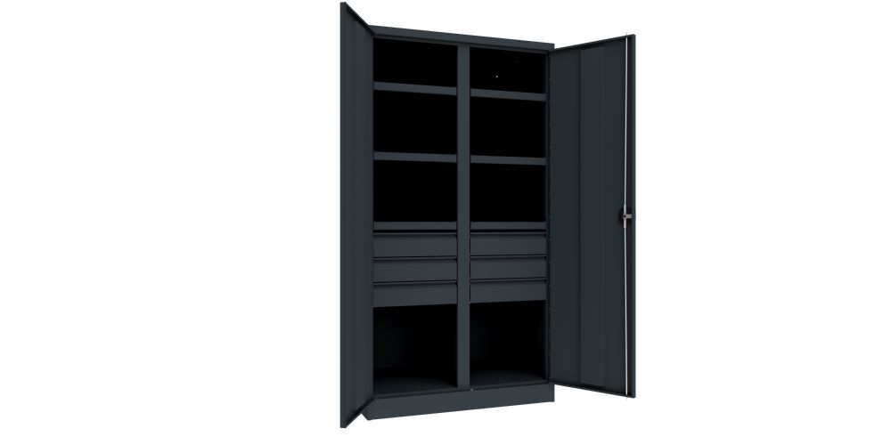 Produktbild Schwerlastschrank, Trennwand, 6 Fachböden a 200 kg, 6 Schubladen, RAL 7016 bild 2