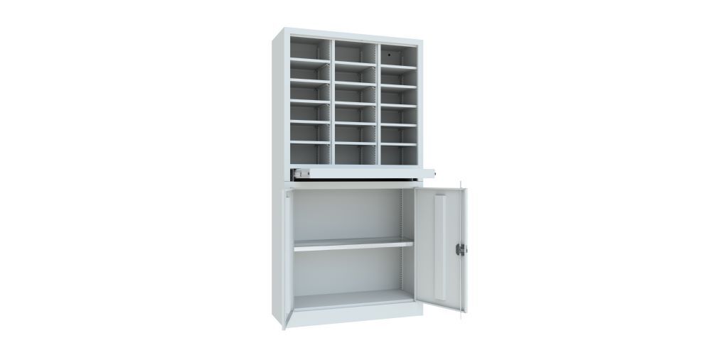 Produktbild PAVOY Sortierschrank 1950x1000x400 mm mit Ausziehboden und Unterschrank RAL 7035
