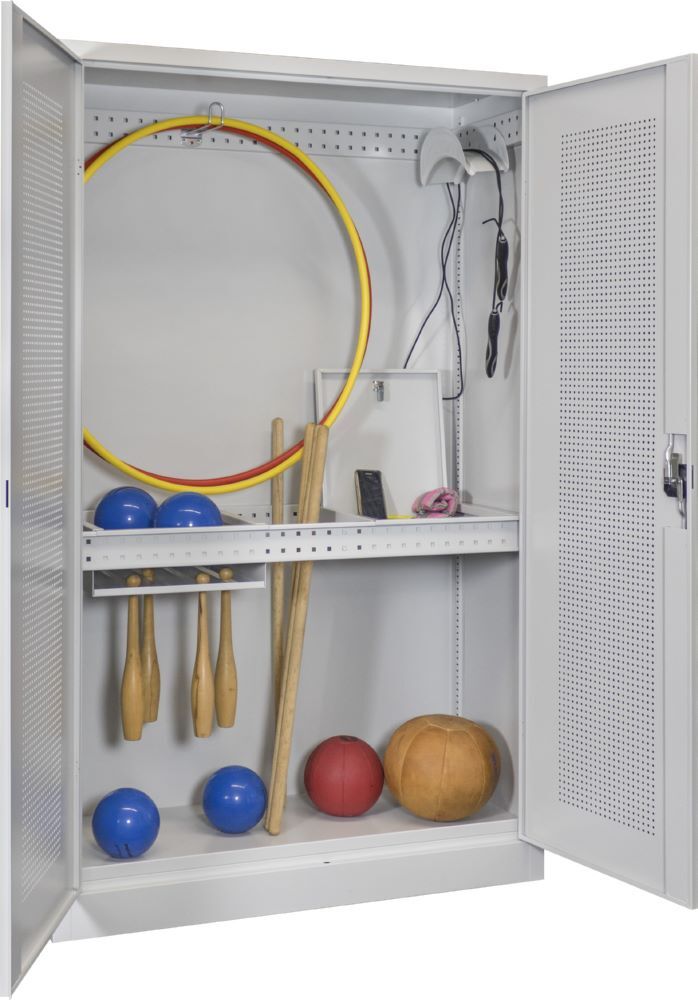 Produktbild Sportgeräte-Modulschrank Bestückung 3, Lochfeldtüren, RAL 7035 bild 3