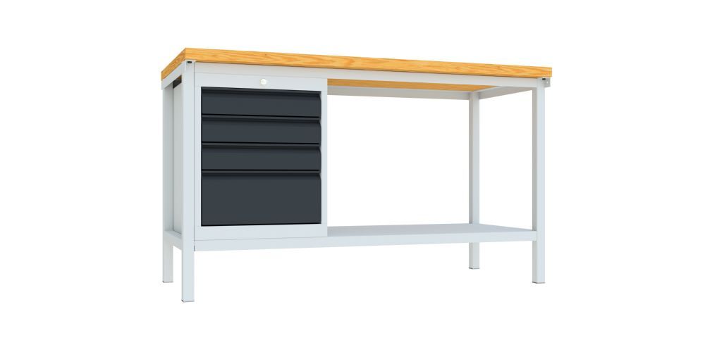 Produktbild PAVOY Werkbank 1500x700x900 mm 1 Schubladenblock 1 Boden RAL 7035/7016