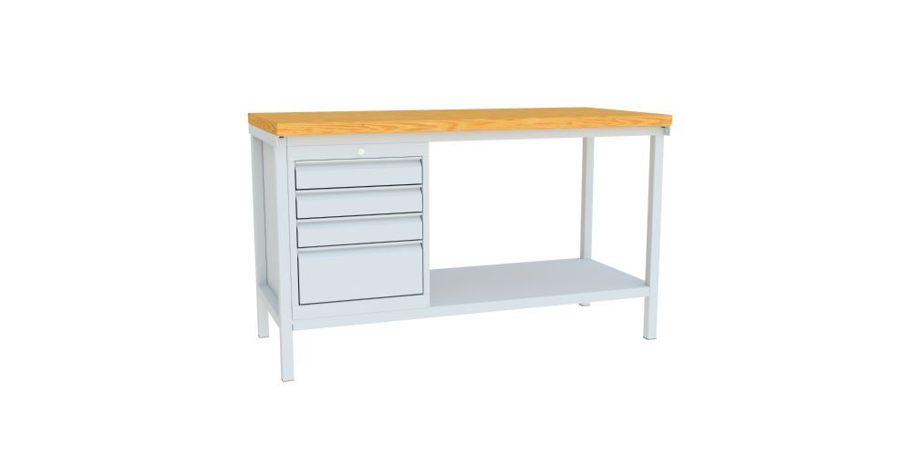 Produktbild Werkbank, 1500x700x900 mm, 1 Schubladenblock, 1 Boden, RAL 7035 bild 2