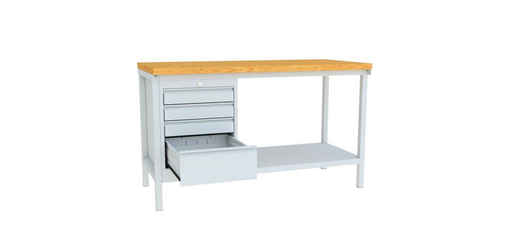 Produktbild Werkbank, 1500x700x900 mm, 1 Schubladenblock, 1 Boden, RAL 7035 bild 3