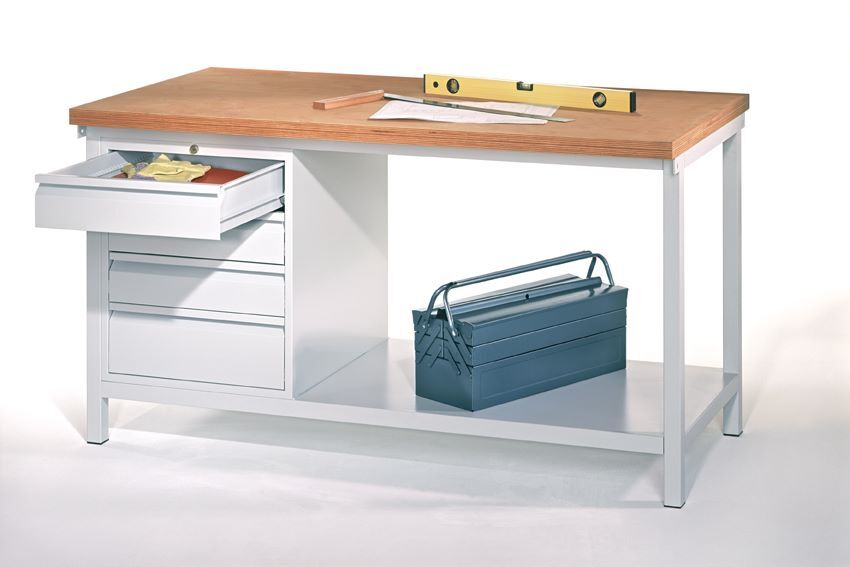 Produktbild PAVOY Werkbank 1500x700x900 mm 1 Schubladenblock 1 Boden RAL 7035