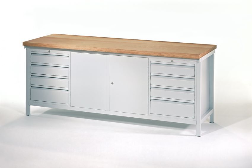 Produktbild Werkbank, 2000x700x900 mm, 2 Schubladenblöcke, 1 Schrank, RAL 7035 bild 2