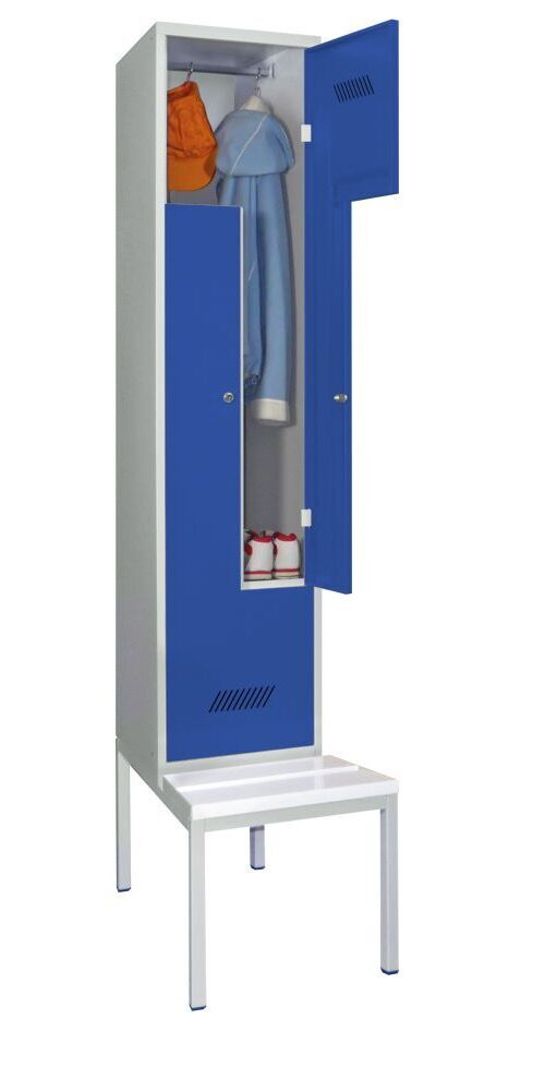 Produktbild PAVOY Z-Garderobenschrank mit Sitzbank 2150x400x500/800 mm 1 Abteil RAL 7035/5010