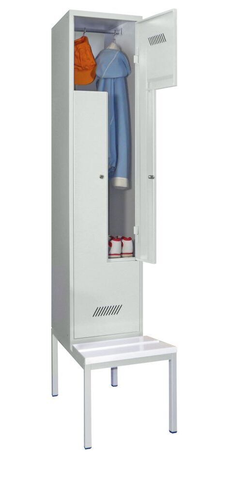 Produktbild PAVOY Z-Garderobenschrank mit Sitzbank 2150x400x500/800 mm 1 Abteil RAL 7035