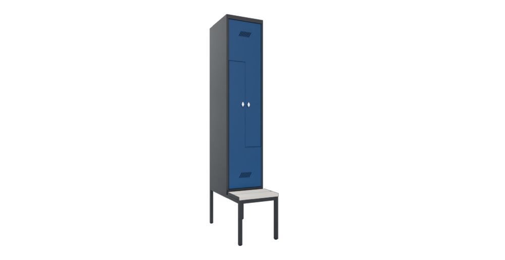 Produktbild PAVOY Z-Garderobenschrank mit Sitzbank 2150x400x500/800 mm 1 Abteil RAL 7016/5010