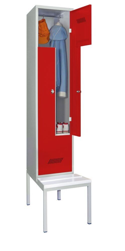 Produktbild PAVOY Z-Garderobenschrank mit Sitzbank 2150x400x500/800 mm 1 Abteil RAL 7035/3000