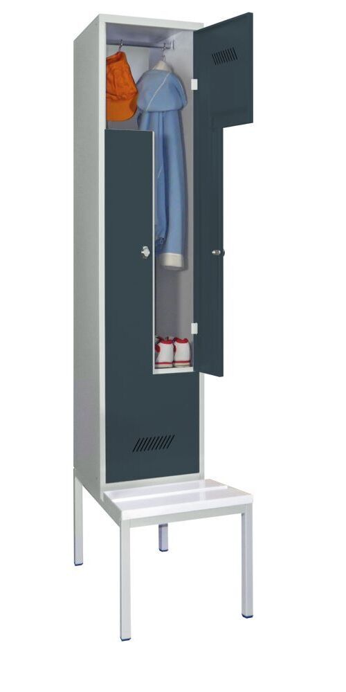 Produktbild PAVOY Z-Garderobenschrank mit Sitzbank 2150x400x500/800 mm 1 Abteil RAL 7035/7016