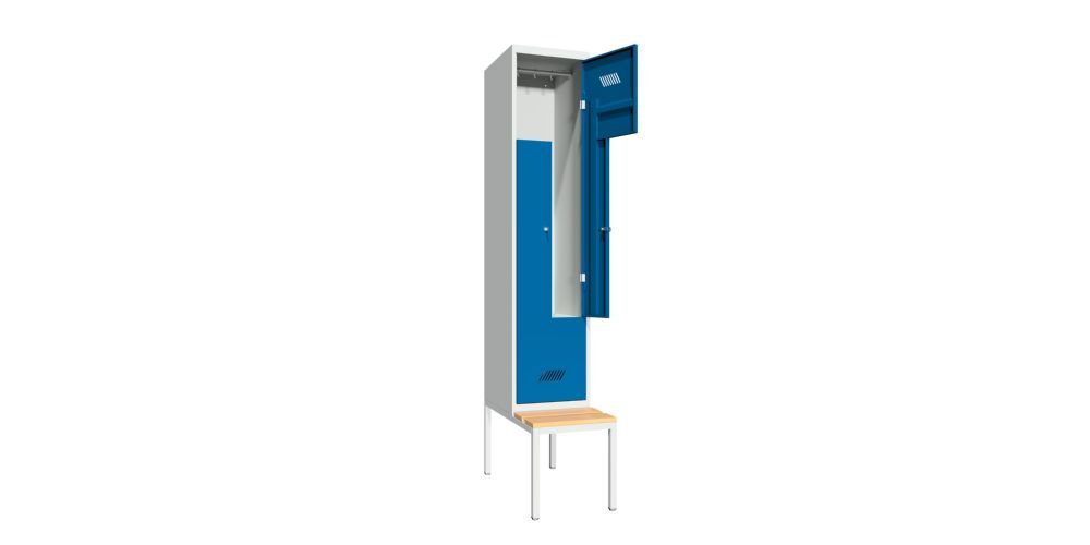 Produktbild PAVOY Z-Garderobenschrank mit Sitzbank 2150x400x500/800 mm 1 Abteil RAL 7035/5010